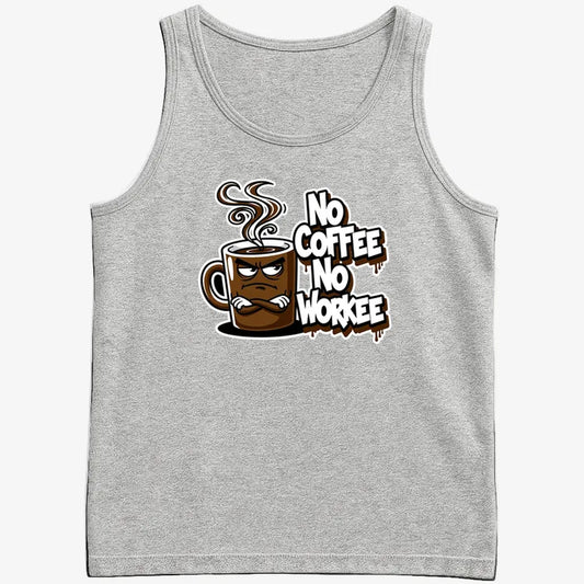 No Coffee No Workee Humor Tee-Men's Tank Top-Gray Heather