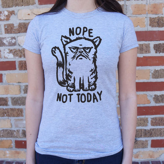 Nope Cat Not Today, Grumpy Cat Saying No graphic Women's T-Shirt in Gray Granite