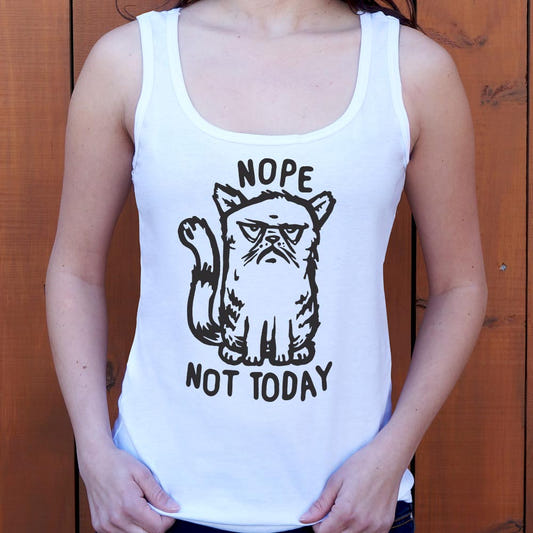 Nope Cat Not Today, Grumpy Cat Saying No graphic Women's Tank Top in White