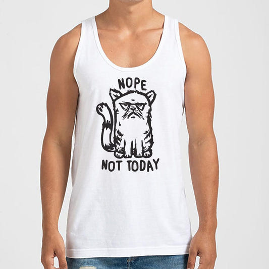 Nope Cat Not Today, Grumpy Cat Saying No graphic Men's Tank Top in White