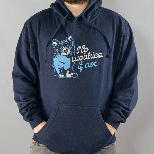 No Worries If Not Anxious Kitten Cat graphic Hoodie in Navy Blue