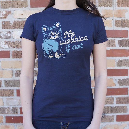 No Worries If Not Anxious Kitten Cat graphic Women's T-Shirt in True Navy