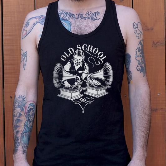 Old Timey School DJing on Gramophones graphic Men's Tank Top in Black
