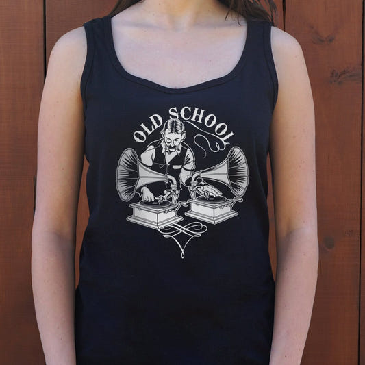 Old Timey School DJing on Gramophones graphic Women's Tank Top in Midnight
