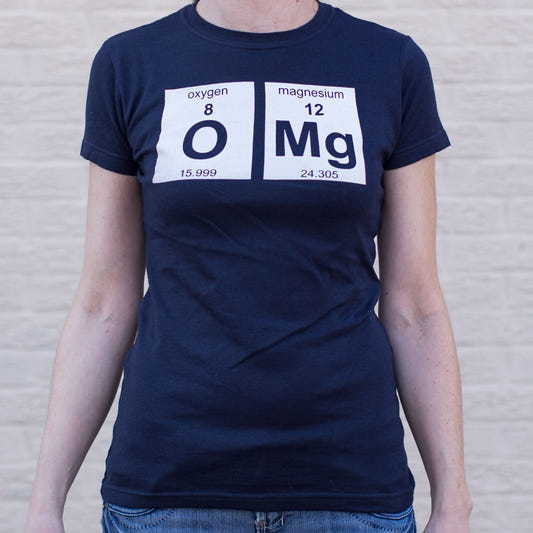 OMG Elements Oxygen and Magnesium Periodic Table Pun graphic Women's T-Shirt in True Navy