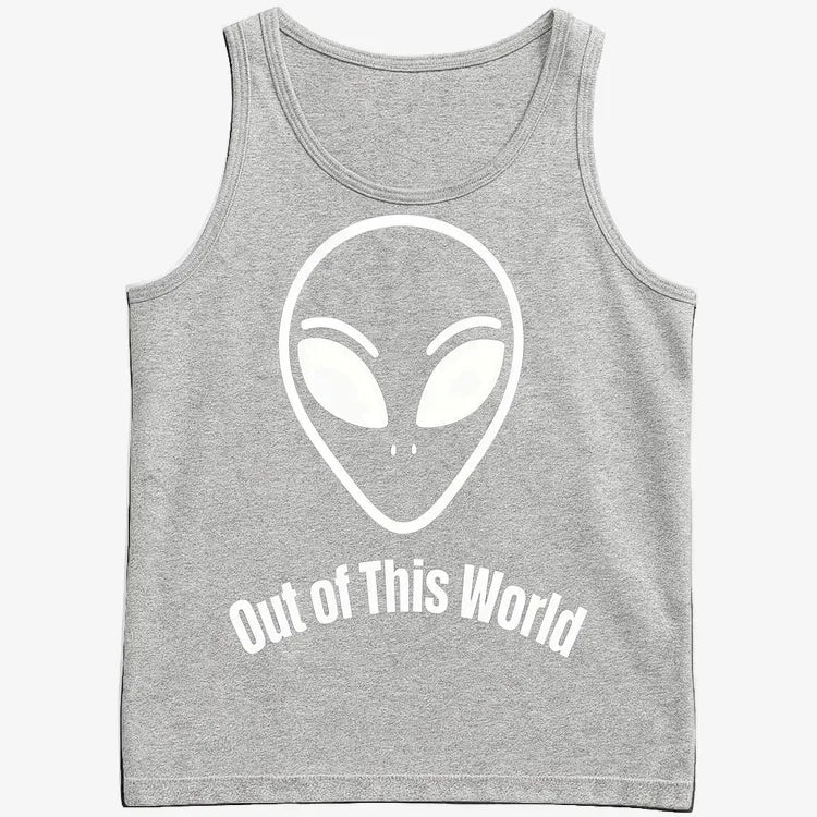 Out of This World Alien Graphic-Men's Tank Top-Gray Heather