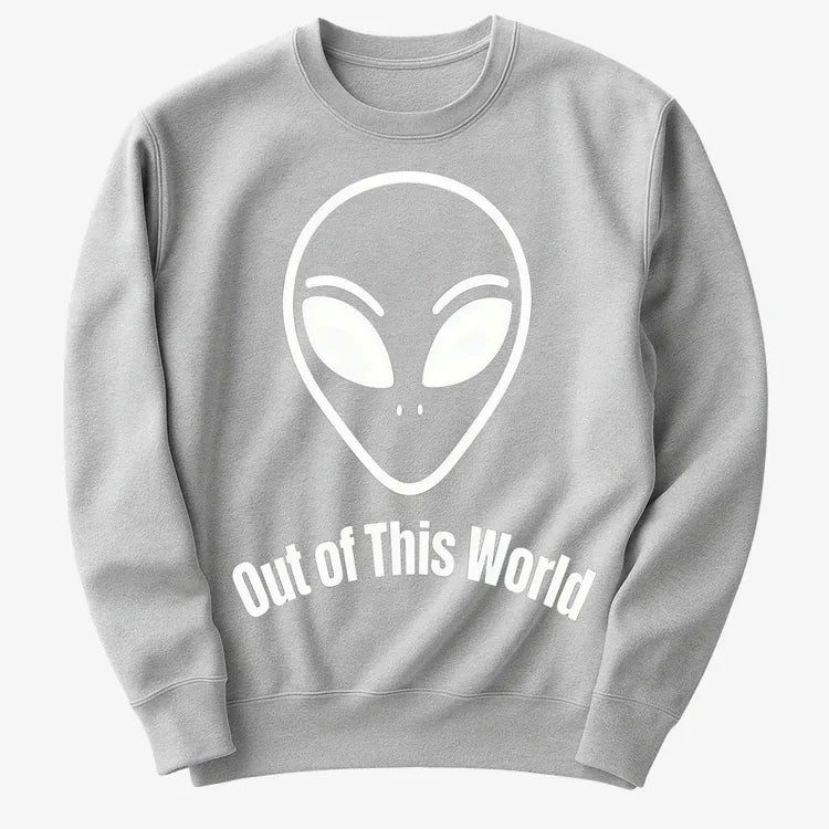 Out of This World Alien Graphic-Sweater-Gray Heather