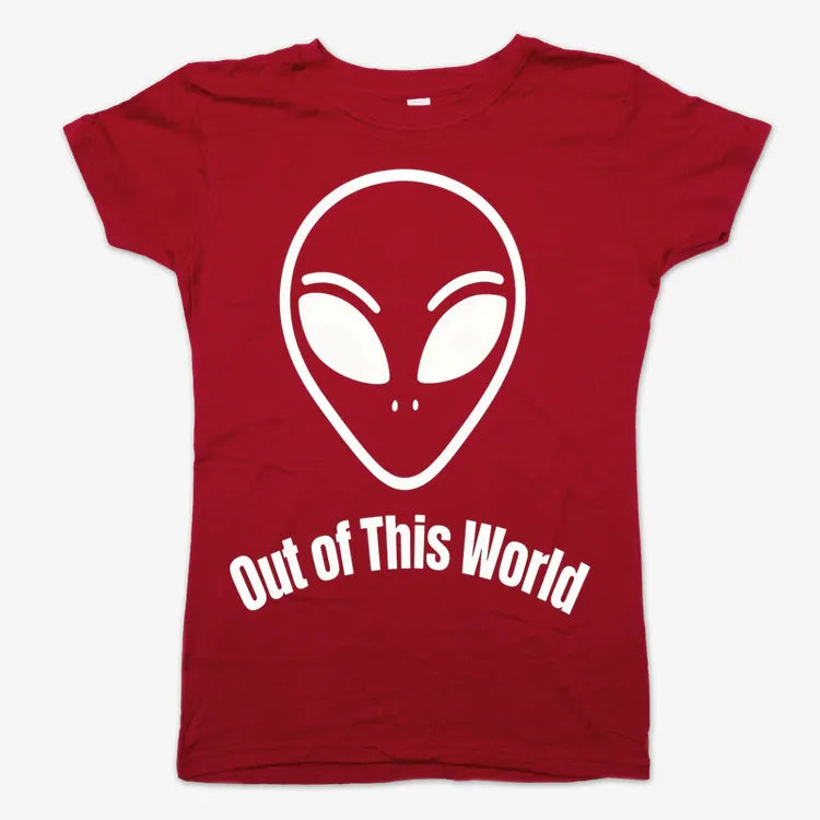 Out of This World Alien Graphic-Women's T-Shirt-Deep Red