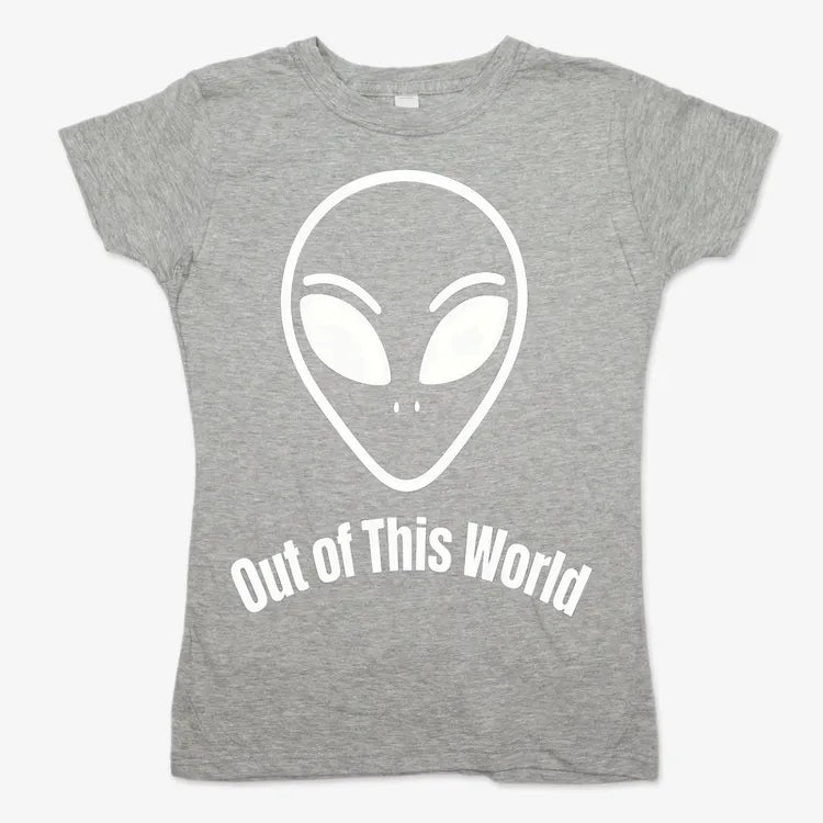 Out of This World Alien Graphic-Women's T-Shirt-Gray Granite