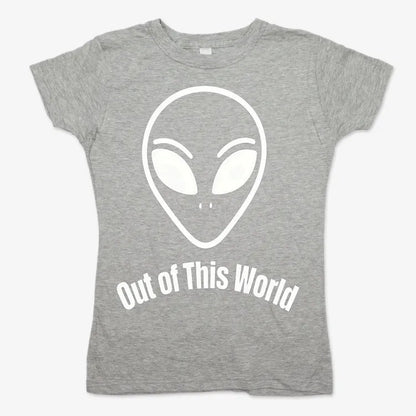 Out of This World Alien Graphic-Women's T-Shirt-Gray Granite