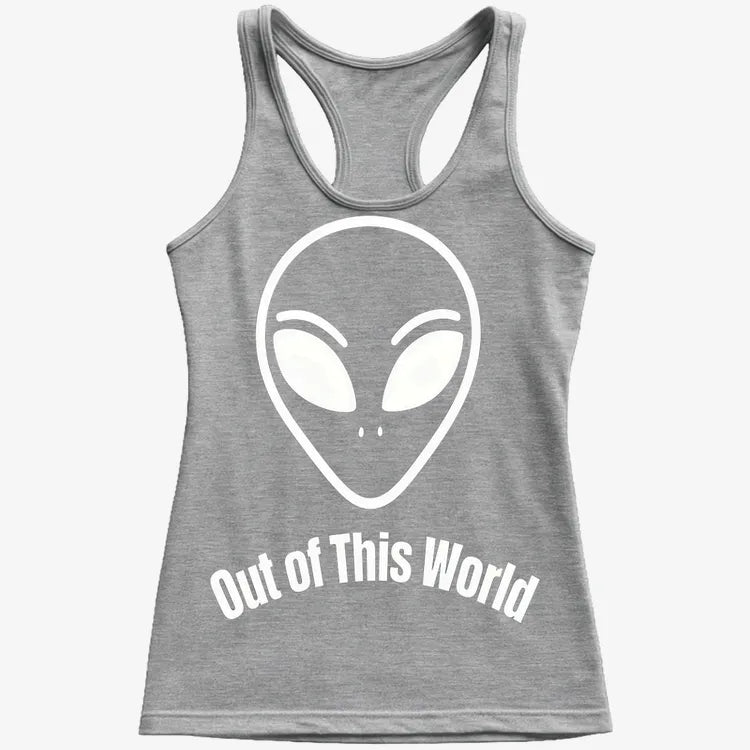 Out of This World Alien Graphic-Women's Tank Top-Gray Granite