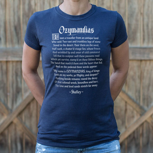 Ozymandias Full Poem by Percy Shelley graphic Women's T-Shirt in True Navy
