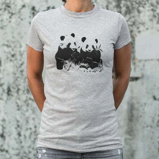 Pandamonium Two Pandas Eating Bamboo graphic Women's T-Shirt in Gray Granite