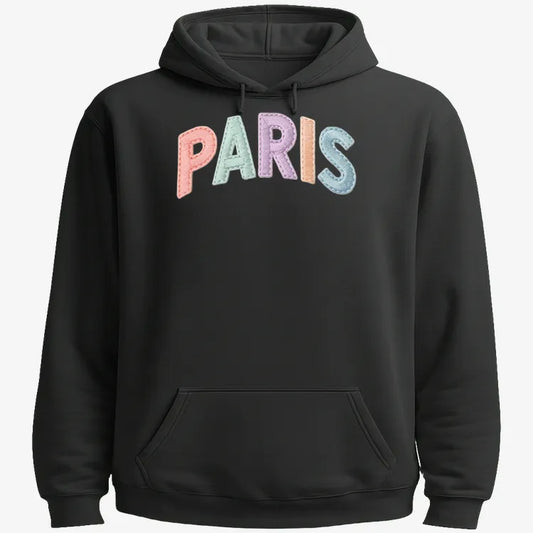 PARIS Vintage Style Lettering-Hoodie-Black