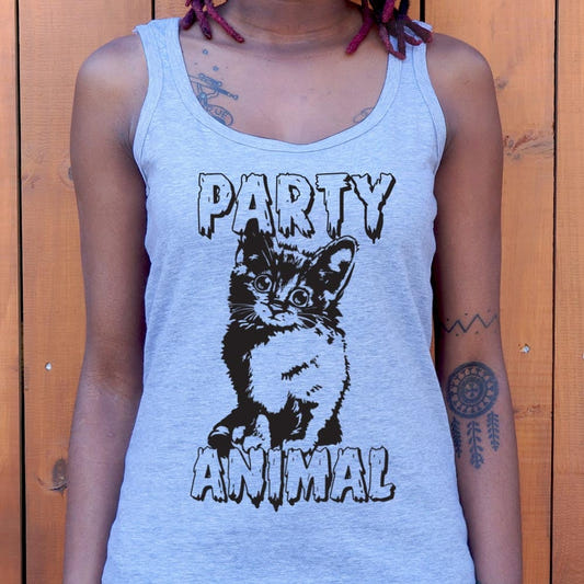 Party Animal Kitten Cat graphic Women's Tank Top in Gray Granite