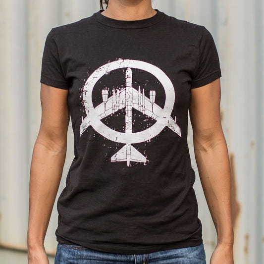 Peace Bomber Fighter Jet Peace Sign graphic Women's T-Shirt in Midnight