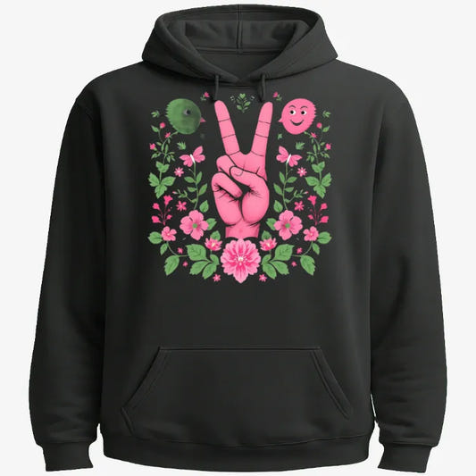 Peaceful Bloom Vibes Tee graphic Hoodie in Black