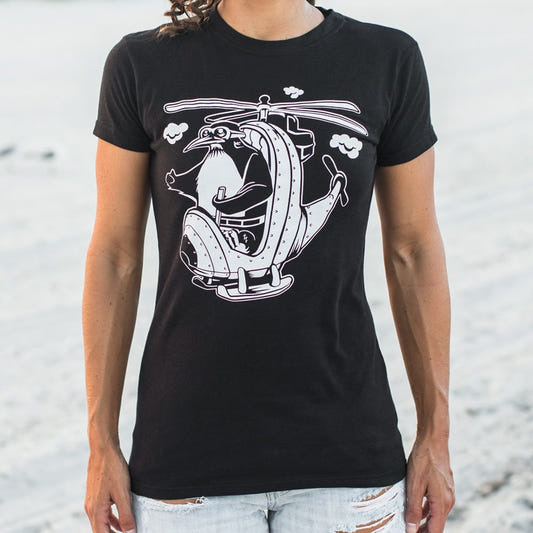 Penguin Pilot Flying a Helicopter graphic Women's T-Shirt in Midnight