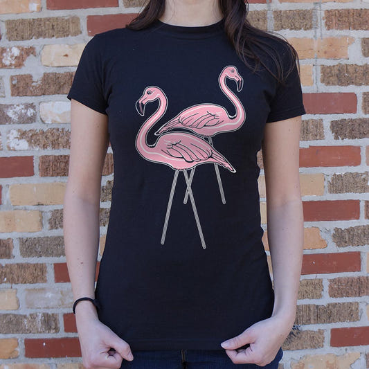 Pink Flamingos Plastic Lawn Ornaments graphic Women's T-Shirt in Midnight