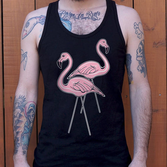 Pink Flamingos Plastic Lawn Ornaments graphic Men's Tank Top in Black