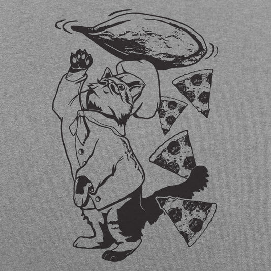 Pizza Cat Chef Tossing Dough and Pepperoni Slices graphic tee design