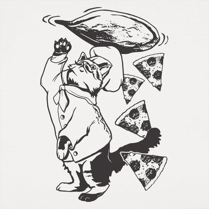 Pizza Cat Chef Tossing Dough and Pepperoni Slices