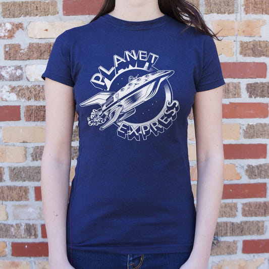 Planet Express Delivery Spaceship Emblem graphic Women's T-Shirt in True Navy