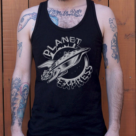 Planet Express Delivery Spaceship Emblem graphic Men's Tank Top in Black