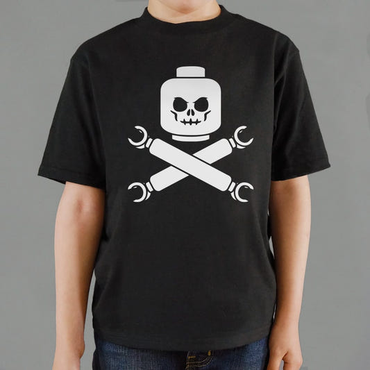 Plastic Block Pirates Toy Skull and Crossbones graphic Kids T-Shirt in Black