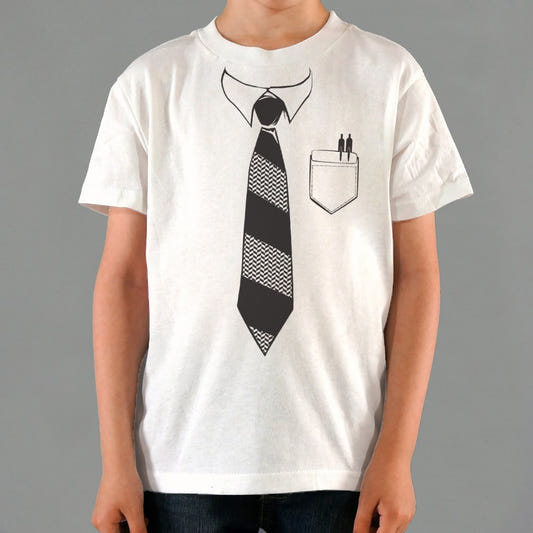 Poindexter Nerdy Necktie and Pocket Protector graphic Kids T-Shirt in White