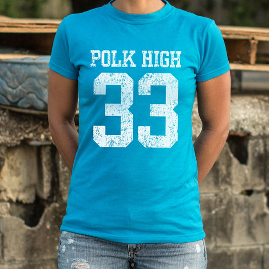 Polk High Panthers Number 33 Football Jersey Design graphic Women's T-Shirt in Sky Blue