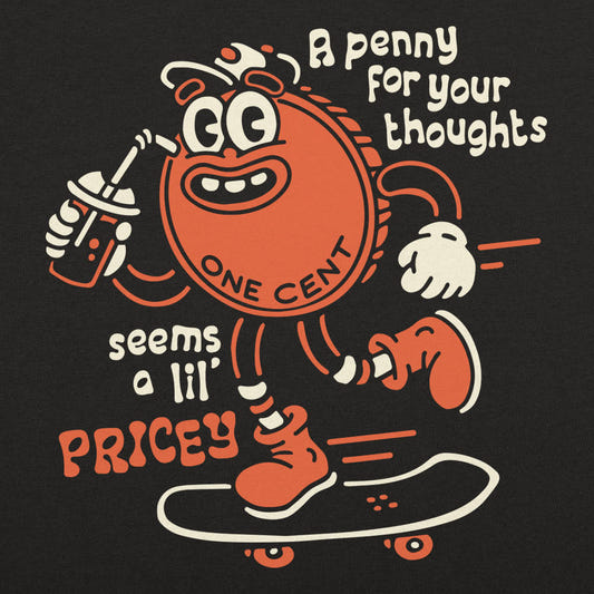 Pricey Penny - Retro Cartoon Penny Skateboarding graphic tee design
