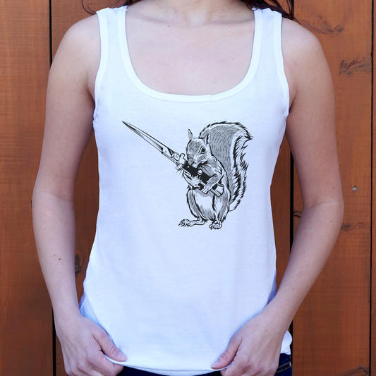 Protect Your Nuts Squirrel with Knife graphic Women's Tank Top in Snow