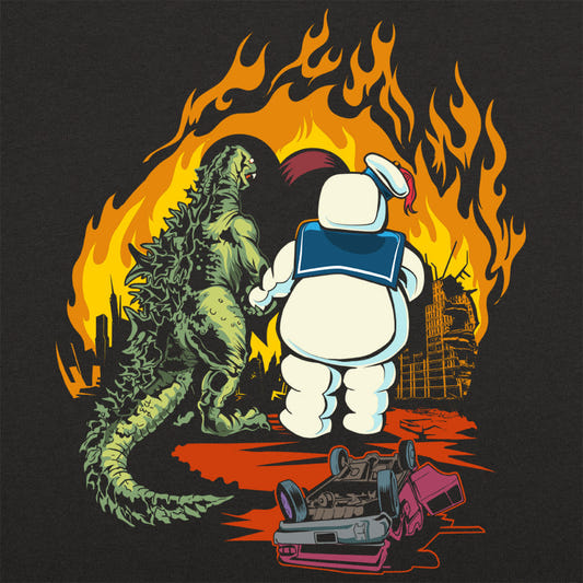 A Puft Zilla Moment Giant Marshmallow and Lizard Monsters Full Color graphic tee design