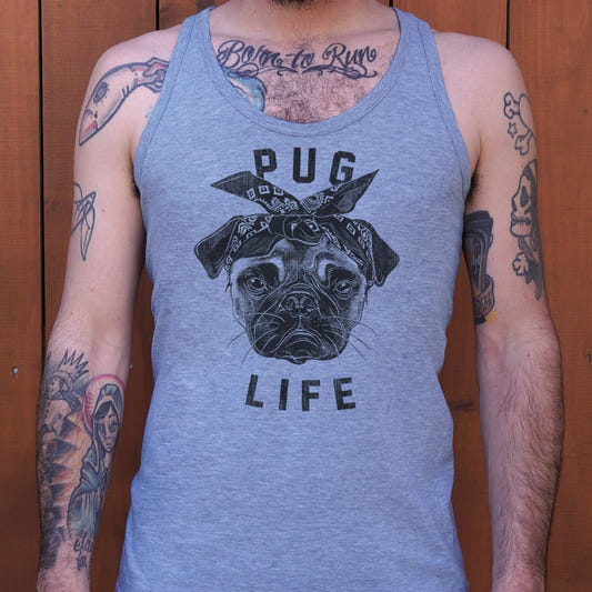 Pug Life Gangster Pug Dog with Bandana graphic Men's Tank Top in Gray Heather
