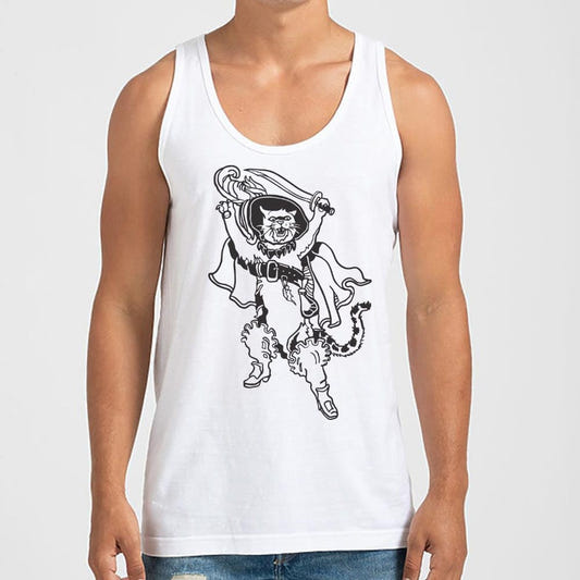 Puss In Boots Swashbuckling Cat with Sword and Cape graphic Men's Tank Top in White