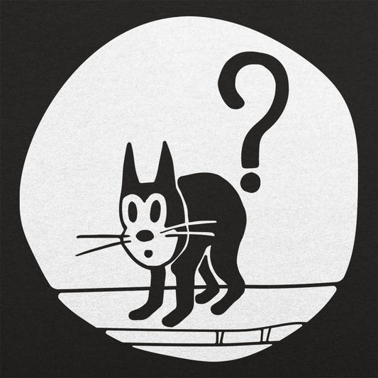Question Cat Arched Black Kitty Under a Question Mark graphic tee design
