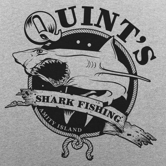 Quint's Shark Fishing Amity Island Vintage Shark Emblem graphic tee design