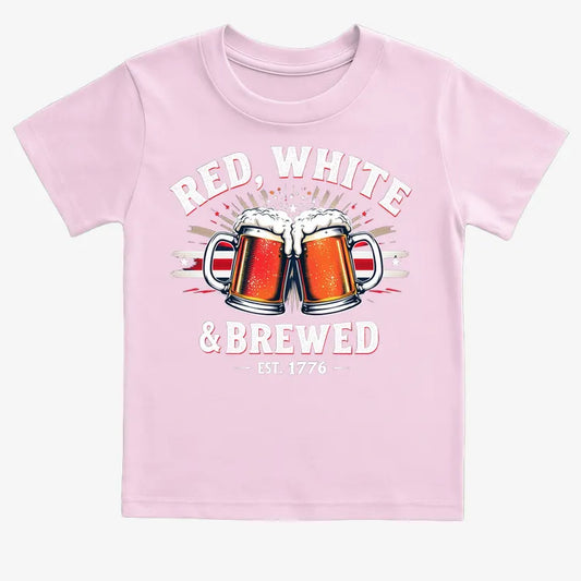 Red, White & Brewed Celebration-Kids T-Shirt-Pink