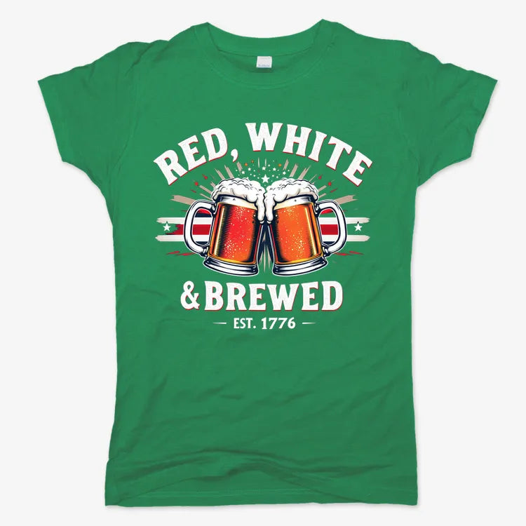 Red, White & Brewed Celebration-Women's T-Shirt-Lucky Green