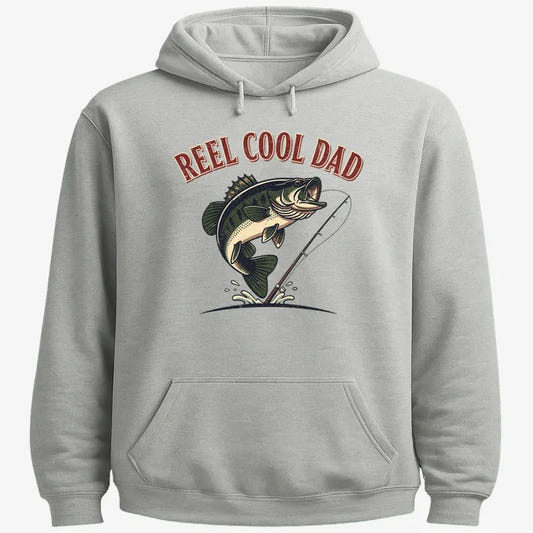 Reel Cool Dad Fishing Tee-Hoodie-Gray Heather