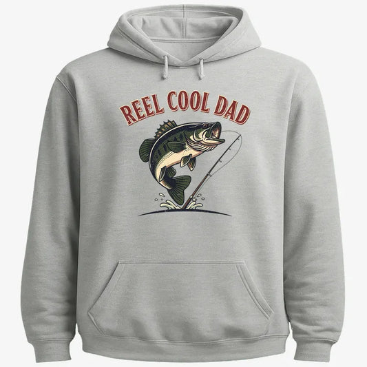 Reel Cool Dad Fishing Tee-Hoodie-Gray Heather