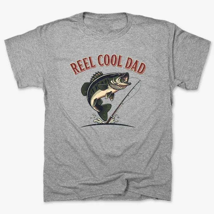 Reel Cool Dad Fishing Tee-Men's T-Shirt-Gray Heather