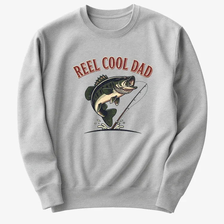 Reel Cool Dad Fishing Tee-Sweater-Gray Heather