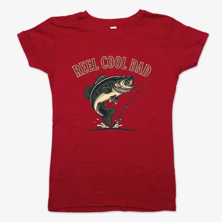 Reel Cool Dad Fishing Tee-Women's T-Shirt-Deep Red