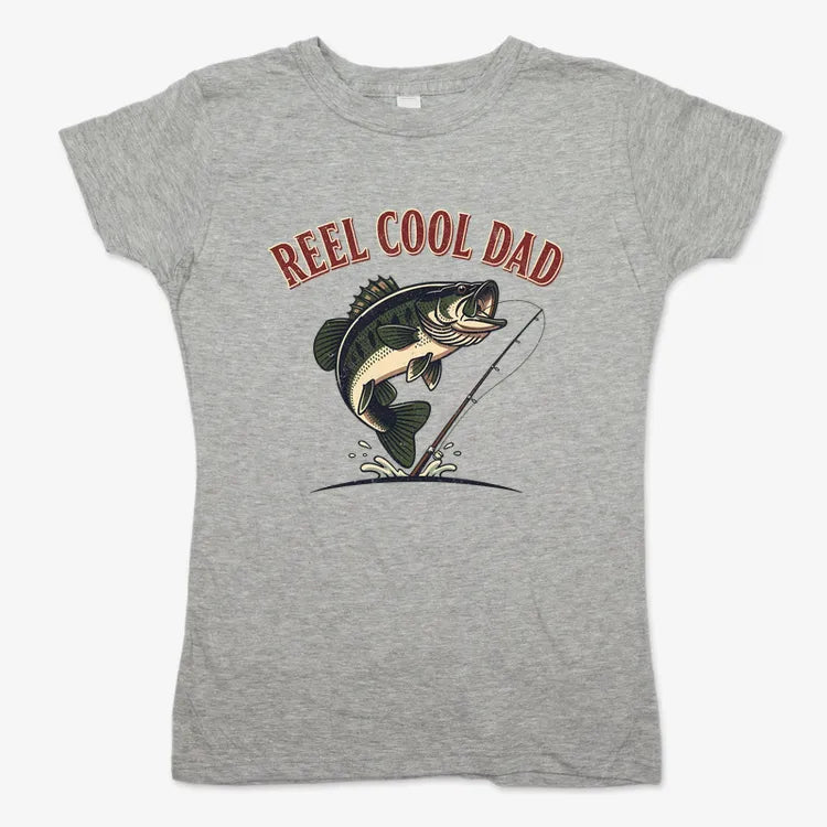 Reel Cool Dad Fishing Tee-Women's T-Shirt-Gray Granite