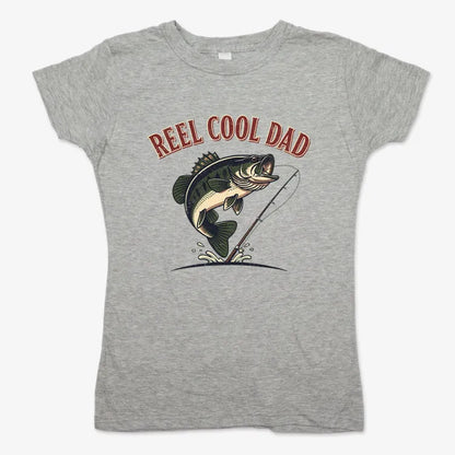 Reel Cool Dad Fishing Tee-Women's T-Shirt-Gray Granite