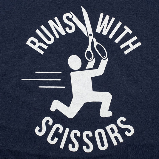 Runs With Scissors Stick Figure Warning Sign detail