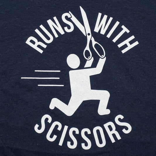 Runs With Scissors Stick Figure Warning Sign detail