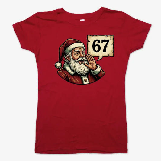 Santa's Countdown Tee: 67 Days to Cheer! graphic Women's T-Shirt in Deep Red